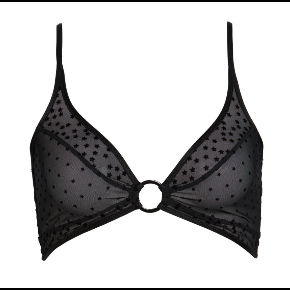 Free People Celeste Stars Sheer Mesh Lace O Ring Bralette BLACK Size Small NEW - Picture 3 of 14
